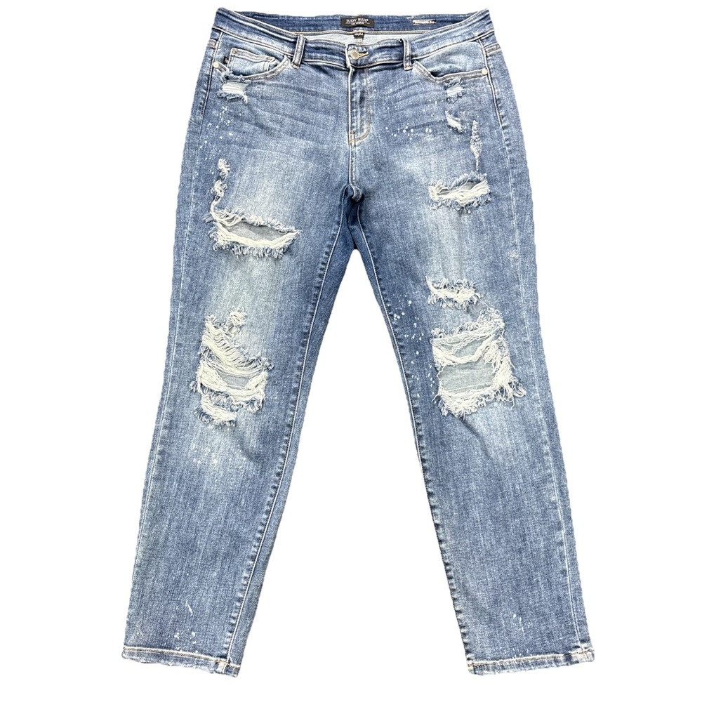 Judy Blue Jeans Womens 15/32 Boyfriend Fit Mid Rise‎ Distressed Stretch Denim